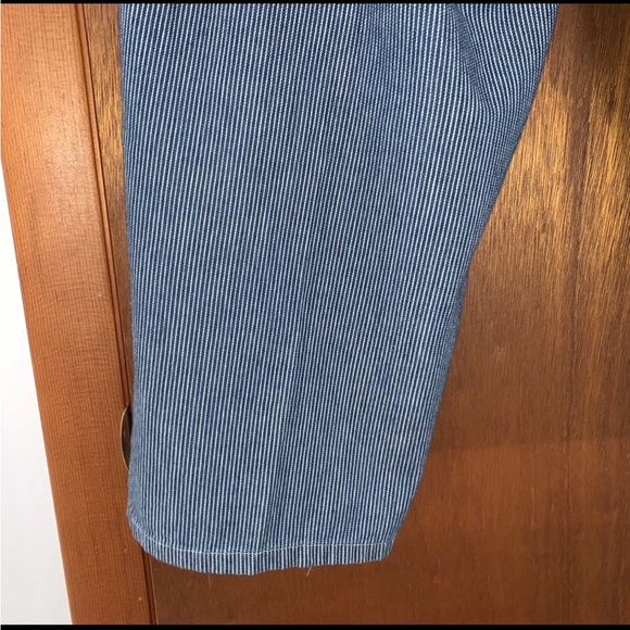 Women’s L Vintage SAG HARBOR SPORT Railroad Blue Striped Cropped Carpenter Pants - Picture 10 of 14